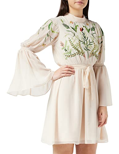 Frock and Frill Damska haftowana mini sukienka Amadea na specjalną okazję, kremowy, 38