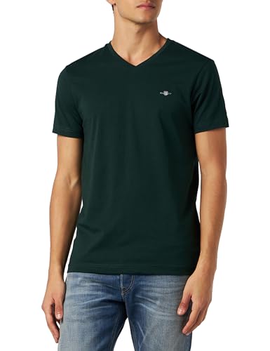 GANT Męski T-shirt Slim Shield z dekoltem w serek, Tartan Green, L