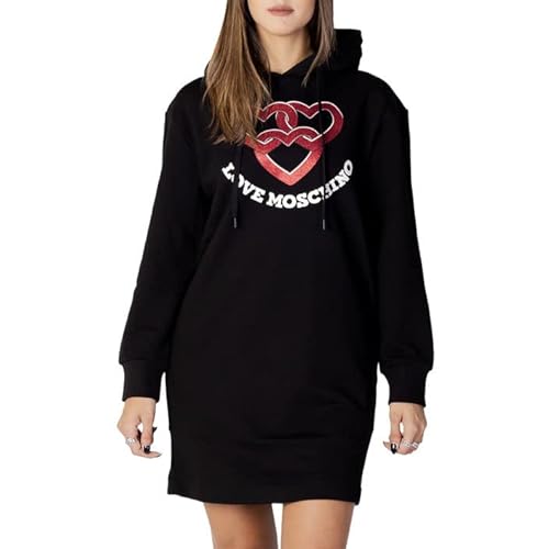 Love Moschino Damska bluza z kapturem z długim rękawem z chained hearts z nadrukiem, czarny, 46