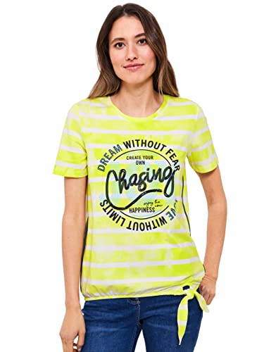 Cecil Damska koszulka z krótkim rękawem w paski, Limelight Yellow, XXL