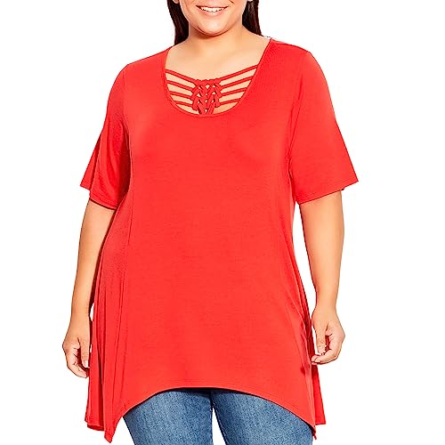 Avenue Damska koszula tunika z wiązaną klatką plus size, pomarańczowy, 26-28 Plus