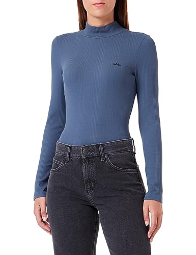 Lee Damska koszulka Ribbed Ls High Neck, niebieski, M
