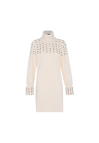 faina Damski sweter z golfem z nieregularnymi nitami i wzorem w romby, wełniany biały, rozmiar XL/XXL, biały (wollweiss), XL