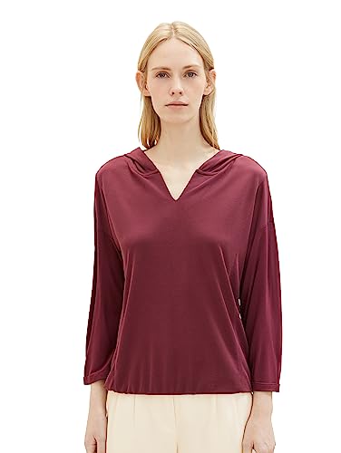 T-shirt damski z kapturem TOM TAILOR, 10308-Głęboka burgundowa czerwień, M
