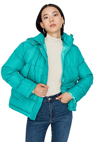 Trendyol Damska bluza z kapturem, gładka, oversize, kurtka zimowa, zielony, XS, ZIELONY