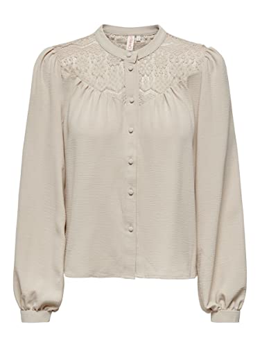 ONLY Women's ONLMETTE LS Mix Lace Button TOP WVN Bluse, Moonbeam, XL