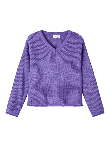 NAME IT Girl's NKFBATJANA LS Short Boxy Knit top z dzianiny, fioletowy koralowy (Purple Corallites), 134/140, Purple Corallites, 134/140 cm