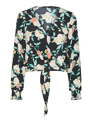 VERO MODA Women's VMNYA Catch LS TIE Shirt WVN Top, Black/AOP: Neel, L, czarny/kolor: neel, L