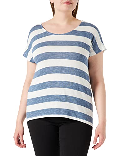 VERO MODA Damska koszulka z krótkimi rękawami, w paski, China Blue/paski: śnieżna biel, M