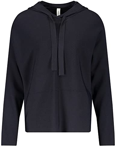 Gerry Weber Damska bluza z kapturem z delikatnej dzianiny, długi rękaw, okrągły dekolt, jednokolorowa, grantowy, 36