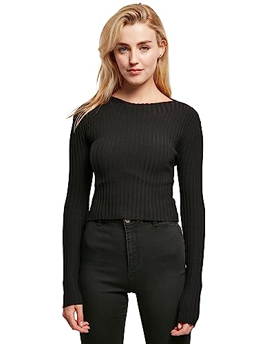 Urban Classics Damska bluza z dzianiny prążkowanej, skręcana, czarny, M