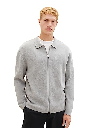 TOM TAILOR Męska kurtka z dzianiny z zamkiem błyskawicznym, 12035-Grey Heather Melange, L