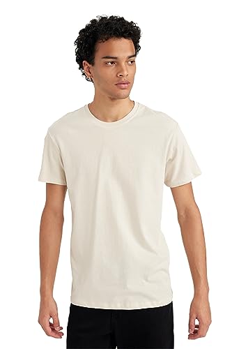 DeFacto Męski t-shirt Slim Fit Basic – klasyczny T-shirt dla mężczyzn, beżowy, L