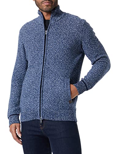 TOM TAILOR Męskie Kardigan ze stójką 1032298, 30423 - Navy White Blue Mouline, M