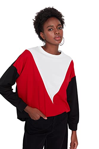 Trendyol Damska bluza z okrągłym dekoltem, dopasowana, czerwona, S, Czerwony
