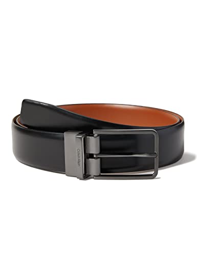 Calvin Klein Pasek Męski Slim Frame 3.5 cm Skórzany Pasek, Czarny (Ck Black/Tan), 110