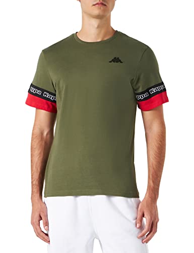 Kappa Męski T-shirt z logo Baxum Logo Tee, khaki, czerwony, L, khaki, czerwony, L