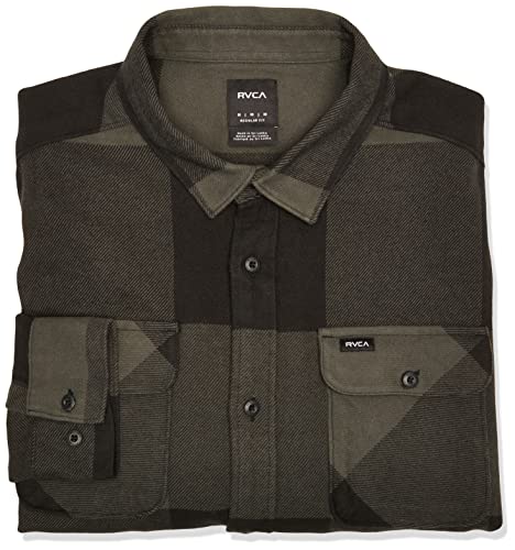 RVCA Męska koszula z flaneli L/S z kołnierzem button-down, Rvca L/S flanela/oliwkowa, M
