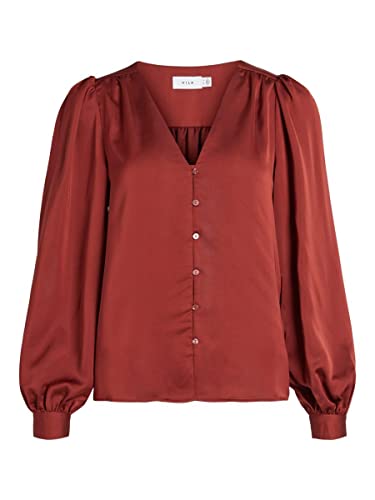 Vila Damska bluzka z wieloma dekoltem w serek L/S/bluzka Su-Noos, Fired Brick, 6, Opalana cegła, 64