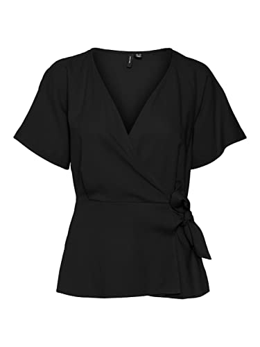 VERO MODA Women's VMMYMILO SS Wide WRAP WVN GA Top, czarny, XS, czarny, XS