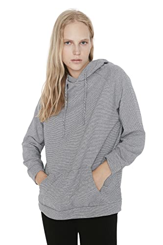 Trendyol Damska bluza z kapturem, jednokolorowa, regularna, Szary, S