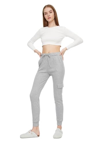 Trendyol Szary Cargo Kieszenie Knitted Tracksuit Damskie spodnie dresowe, Szary, XS