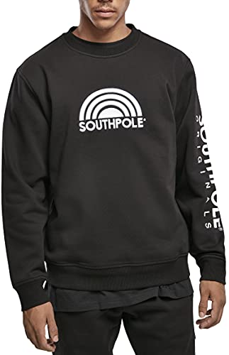 Southpole Bluza męska 3D Crewneck Sweater, sweter z haftem 3D dostępny w kolorze czerwonym i czarnym, rozmiary S - XXL, czarny, S