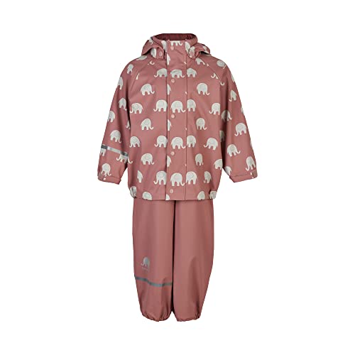 Celavi Unisex Kids Rainwear Set Elephant AOP-PU, zestaw przeciwdeszczowy, Burlwood, 140, Burlwood, 140