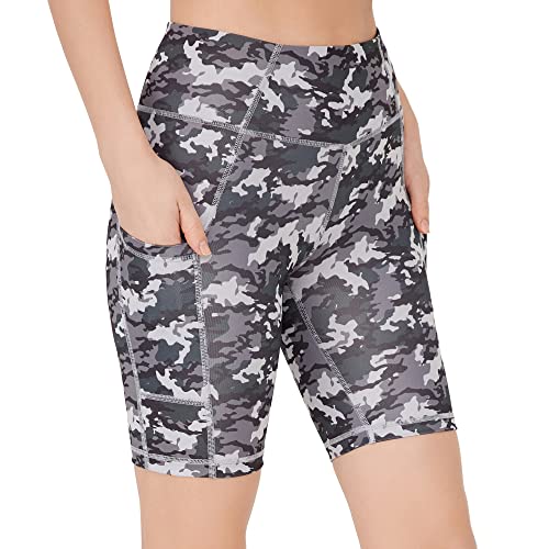LOS OJOS Camo damskie spodnie rowerowe, wysoka talia, wyszczuplające brzuch, legginsy do treningu kamuflażowego dla kobiet, węgiel, szary, XXL