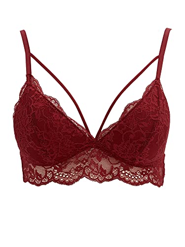 DeFacto Bralette koronkowy biustonosz damski – miękki i oddychający biustonosz (bordowy, rozmiar XS), bordowy, XS