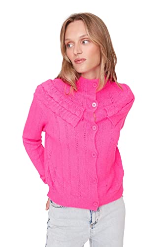 Trendyol Damski sweter z dekoltem w serek, zwykły, różowy, S, różowy, S