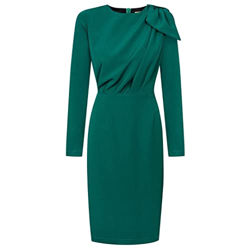 Swing Fashion Elegancka damska sukienka ołówkowa, sukienka biznesowa, sukienka na etui, odświętna, na imprezę, koktajlowa, vintage, długość do kolan, długi rękaw, zielona, L (40), zielony, L