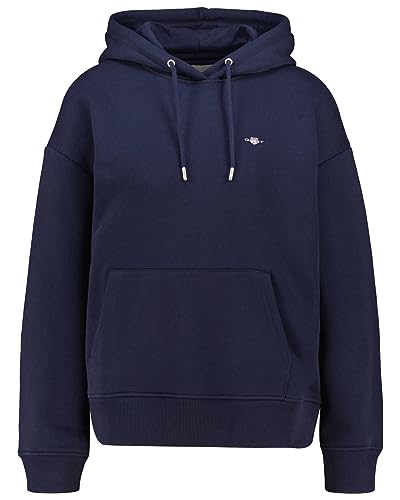 GANT Damska bluza z kapturem Rel Shield, niebieski (Evening Blue), L