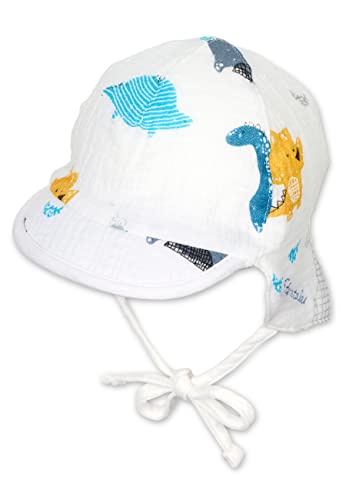 Sterntaler Unisex dziecięca dwustronna czapka z daszkiem na kark, dinozaury, czapka dziecięca, écru, 37