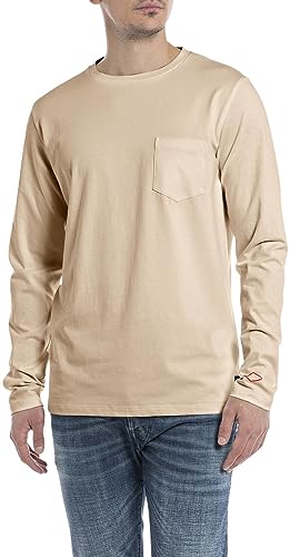Replay Męska koszulka z długim rękawem, krój regular slim fit, 803 Light Taupe, XS