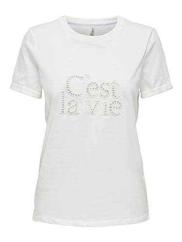 ONLY Damskie Onlhunie REG S/S FOLD-UP Box JRS Top, Cloud Dancer/Print:Vie, M, Cloud Dancer/Print:vie, M