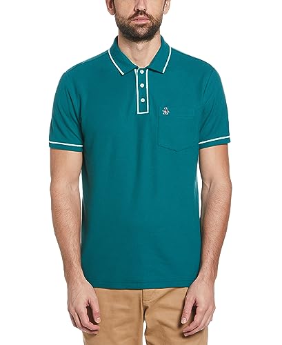 ORIGINAL PENGUIN - Męska koszulka polo, bawełna organiczna, koszulka polo Earl, krótki rękaw, kontrastowe wykończenie, Pacyfik, S, Pacyfik, S
