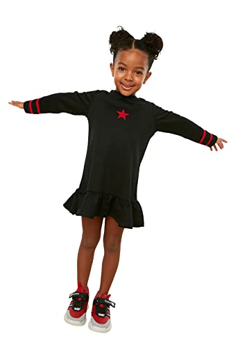 Trendyol Baby Girls Dziewczęca sukienka dzianinowa w paski, czarna, 7-8 razy