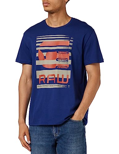 G-STAR RAW Męski T-shirt z logo Faded Burger, Niebieski (Ballpen Blue D24694-336-1822), L