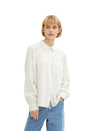 TOM TAILOR Denim Damski bluzka z marszczeniem 1034274, 30879 - White With Aqua Neps, XL