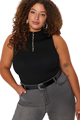 Trendyol Damska dopasowana obcisła stójka dzianina plus size bluzka, czarna, XL, Czarny, XLus