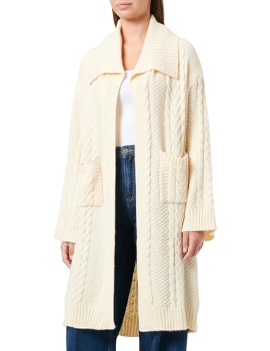 Aleva Damski długi kardigan z dzianiny z twistowym swetrem i dużymi klapami, akrylowy, biały, rozmiar M/L, biały (wollweiss), M