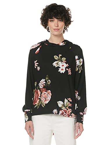 ONLY Damska koszulka z długim rękawem Onlelcos Emma L/S, Czarny/Aop: różowe kwiaty bukietu, XS