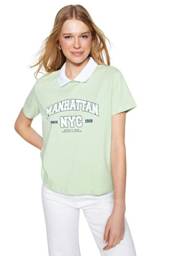 Trendyol Damska koszulka z dzianiny o regularnym kroju z kołnierzykiem, miętowa, L, Miętowy, L