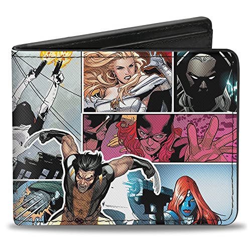 Buckle-Down - Dwustronny portfel - zapinany na zamek portfel z PU - X-Men Wolverine skaczenie/11-komiksowa scena blokuje męskie