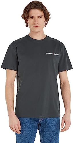 Tommy Jeans Męska koszulka TJM CLSC Linear Chest S/S dzianinowe topy, Nowy węgiel drzewny, XXS