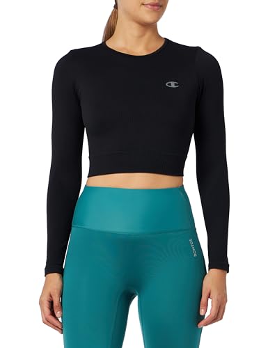 Champion Athletic C-Sport W-Rib Bezszwowe L-s Crewneck Top T-Shirt Damski, Czarny, M-L