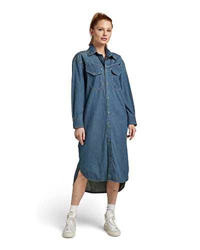 G-STAR RAW Koszulka damska z długim westernowym dekoltem na co dzień, niebieska (Antique Faded Scuba Blue D306-D888), XS, Niebieski (Antique Faded Scuba Blue D306-d888), XS