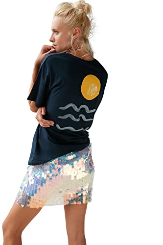 Trendyol Damska koszulka oversize standardowa z okrągłym dekoltem, granatowy, XS