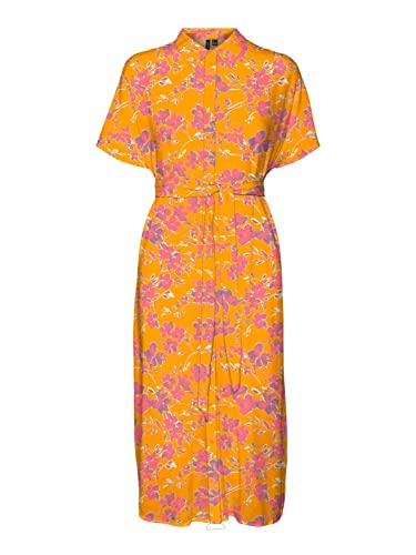 VERO MODA Vmmenny Ss Calf Shirt Dress WVN Ga sukienka, Radiant Yellow/Aop: mille, S